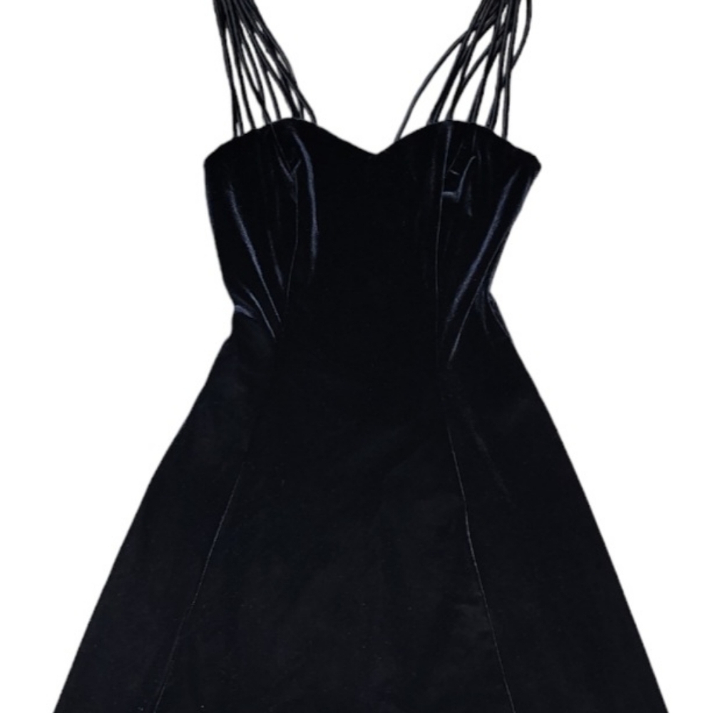 NEW Vintage 90s Dress Black Velvet Size 3/4 Party Dance Sweatheart Neckline